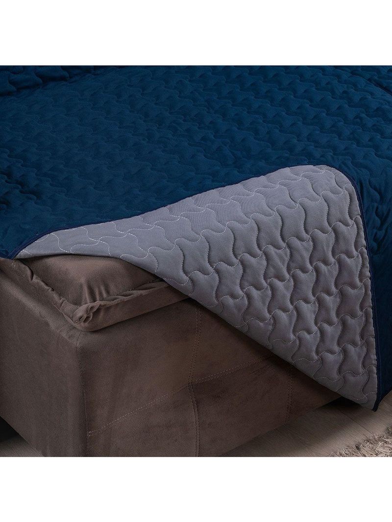 Protetor De Sofá Assento 2,20m Retrátil Shield Dupla Face Hipercal 400 Fios 100% Poliéster - Marinho/cinza