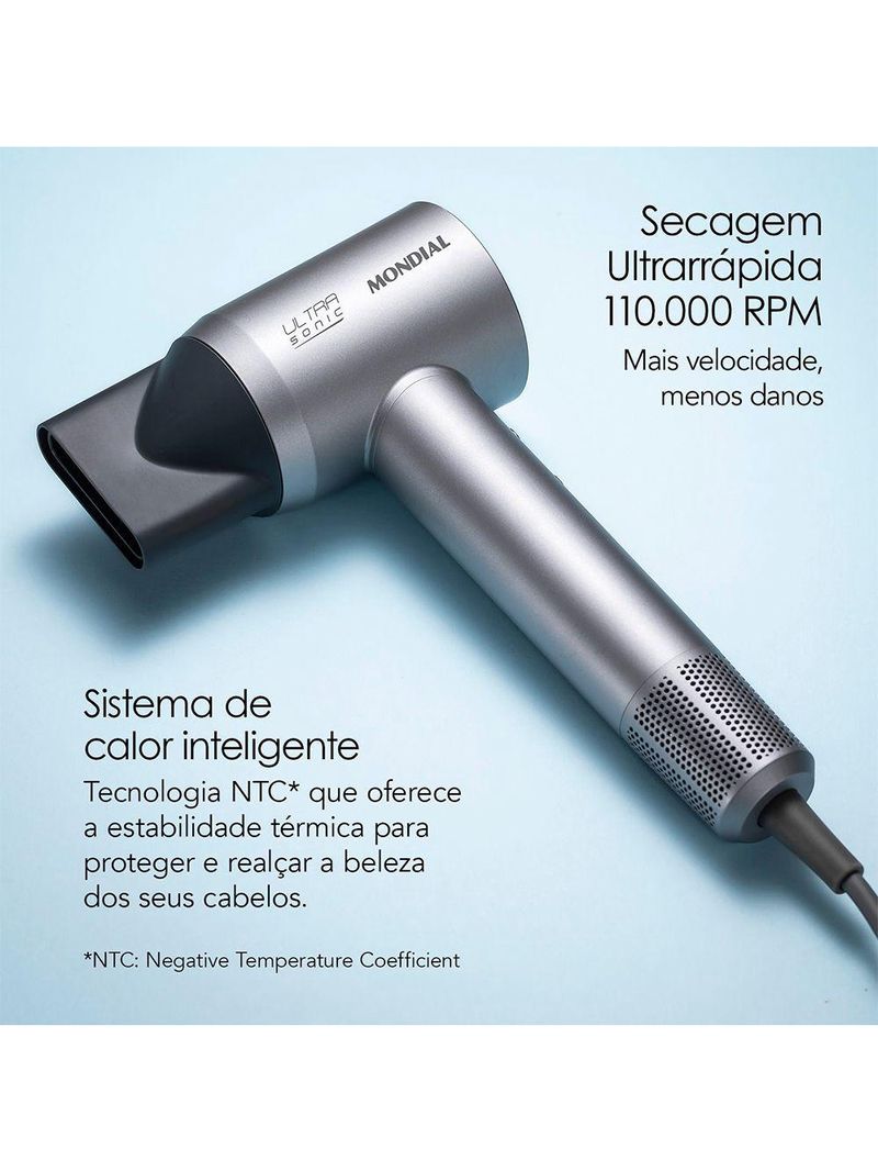 Secador Mondial Ultra Sonic Com Led Inteligente SCP-01-US BLDC Prata 220V