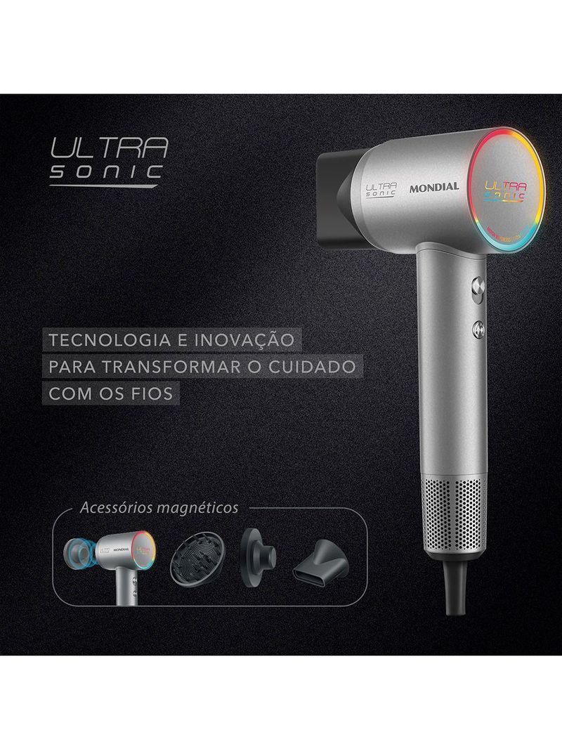 Secador Mondial Ultra Sonic Com Led Inteligente SCP-01-US BLDC Prata 220V