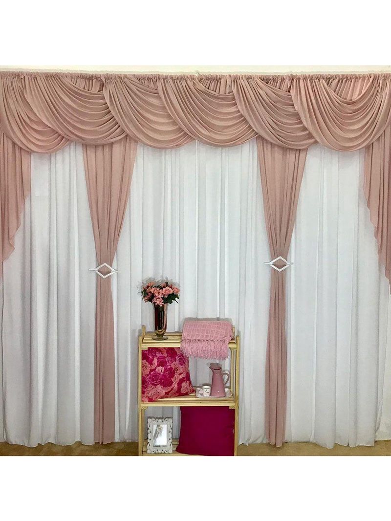 Cortina Mara Duplo Malha Gel 4,00m X 2,60m Rosê E Branco
