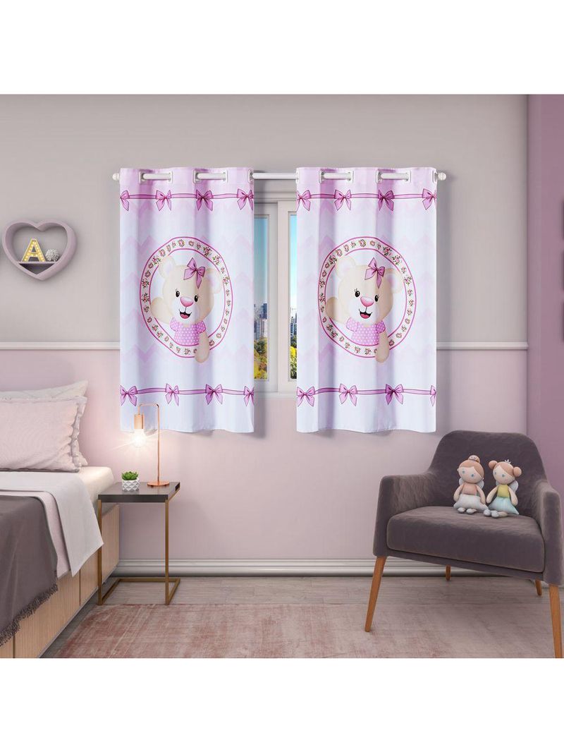 Cortina Kids Infantil Varão Tecido Oxford 2,00M X 1,30M - Ursinha Rosa