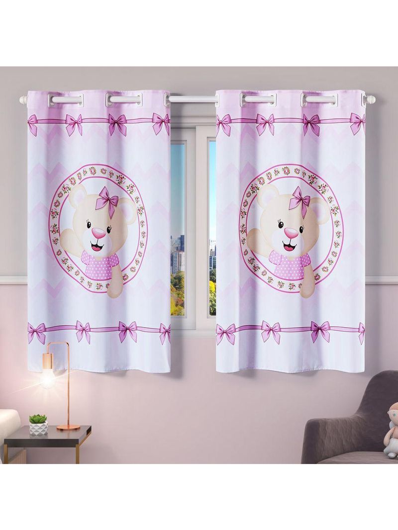 Cortina Kids Infantil Varão Tecido Oxford 2,00M X 1,30M - Ursinha Rosa