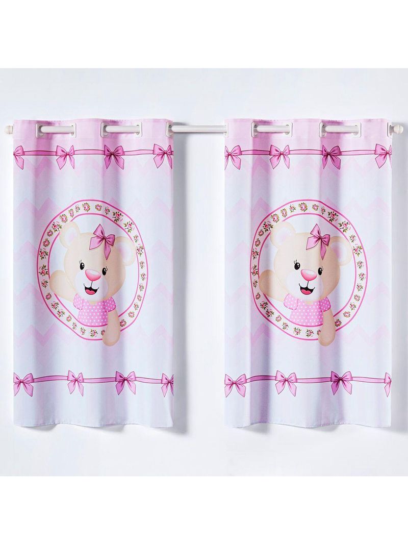 Cortina Kids Infantil Varão Tecido Oxford 2,00M X 1,30M - Ursinha Rosa