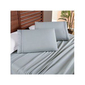 Jogo Cama Lençol Honore King Micro Percal 200 Fios C/ Detalhes Bordados 4 Peças - Cinza Geada