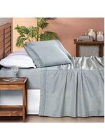 Jogo Cama Lençol Honore King Micro Percal 200 Fios C/ Detalhes Bordados 4 Peças - Cinza Geada