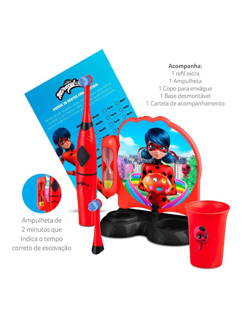 Escova infantil elétrica rotacional multi saúde lady bug miraculous - hc428