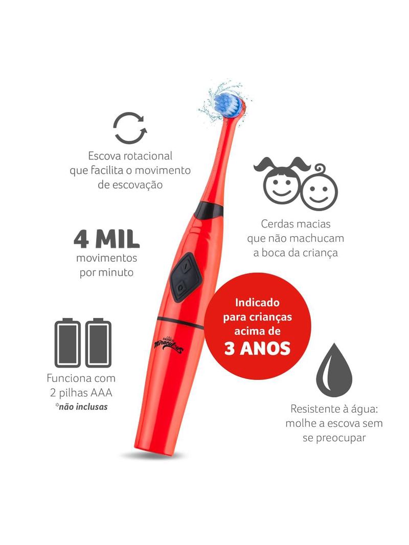 Escova infantil elétrica rotacional multi saúde lady bug miraculous - hc428