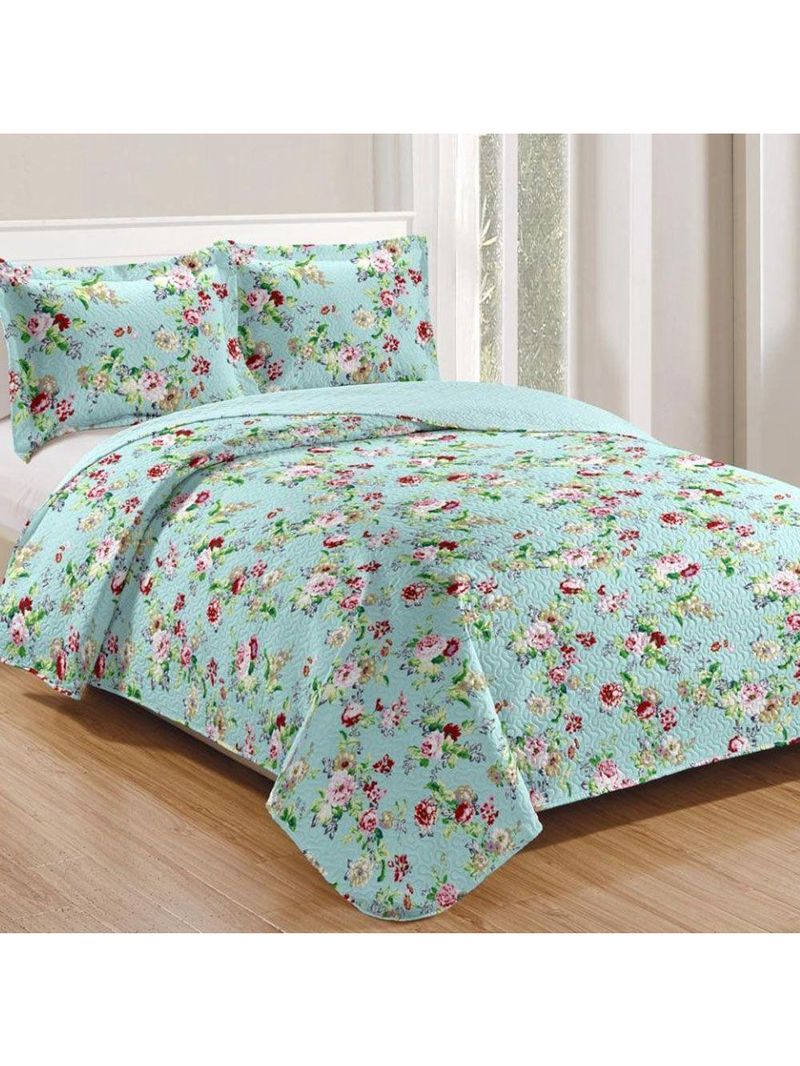 Kit Cobre Leito Colcha Mix Queen Estampado  3 Peças - Luiza