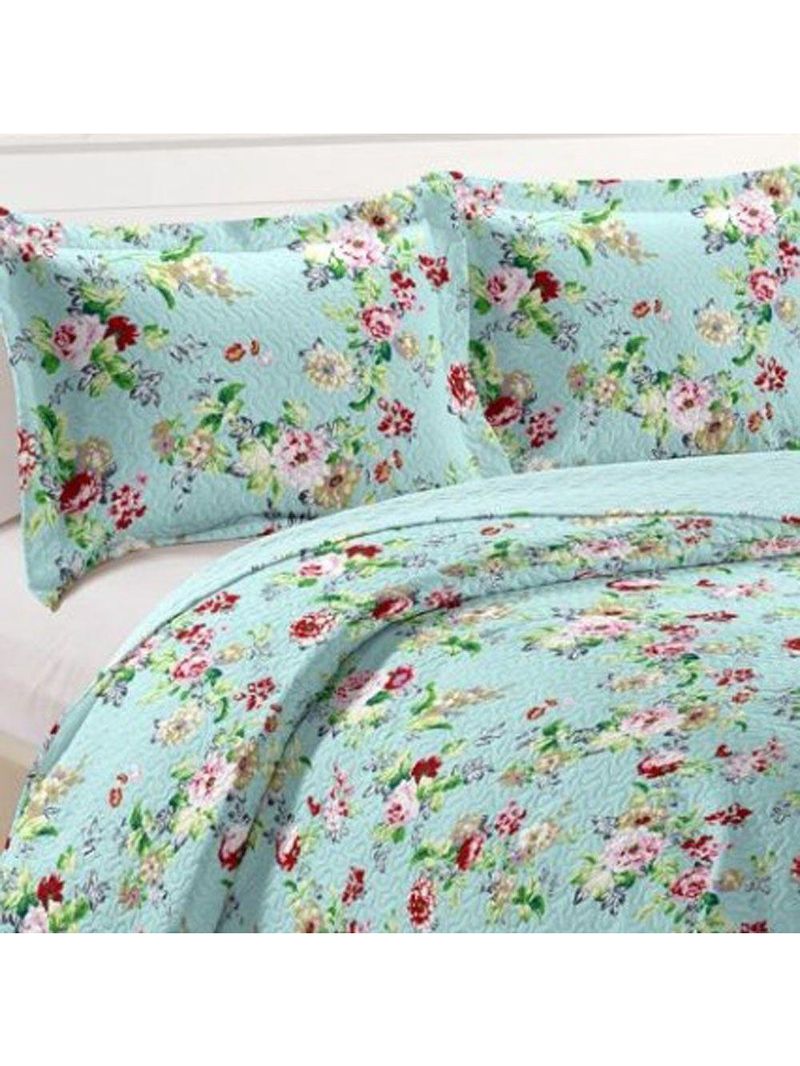 Kit Cobre Leito Colcha Mix Queen Estampado  3 Peças - Luiza