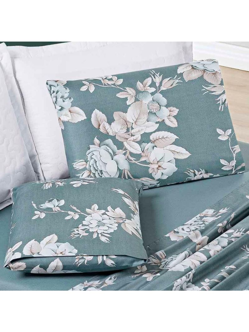 Jogo Cama Lençol Celi Casal Padrão Micropercal 200 Fios 4 Peças - Verde Floral