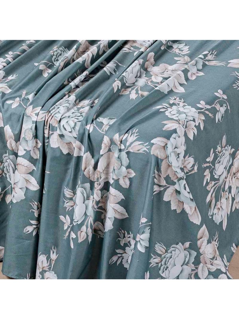 Jogo Cama Lençol Celi Casal Padrão Micropercal 200 Fios 4 Peças - Verde Floral