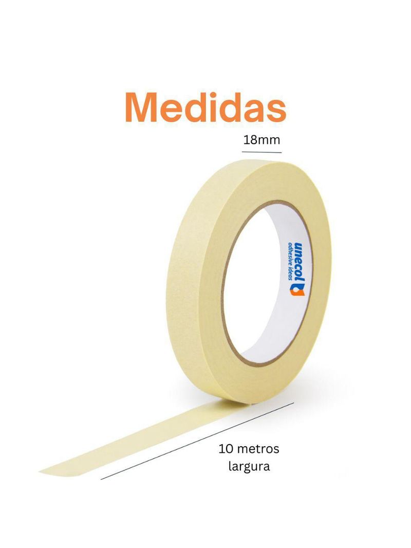 Kit 12 Fita Crepe 18mmx10m Uso Geral Resistente Alta Fixação Pintura Artesanato Escolar