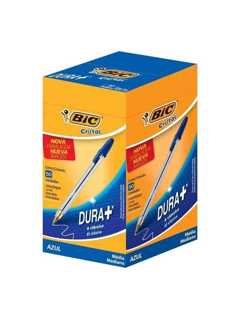 Kit Caixa De Caneta Esferográfica Cristal 10mm 100 Unidades Azul E Vermelho - Bic
