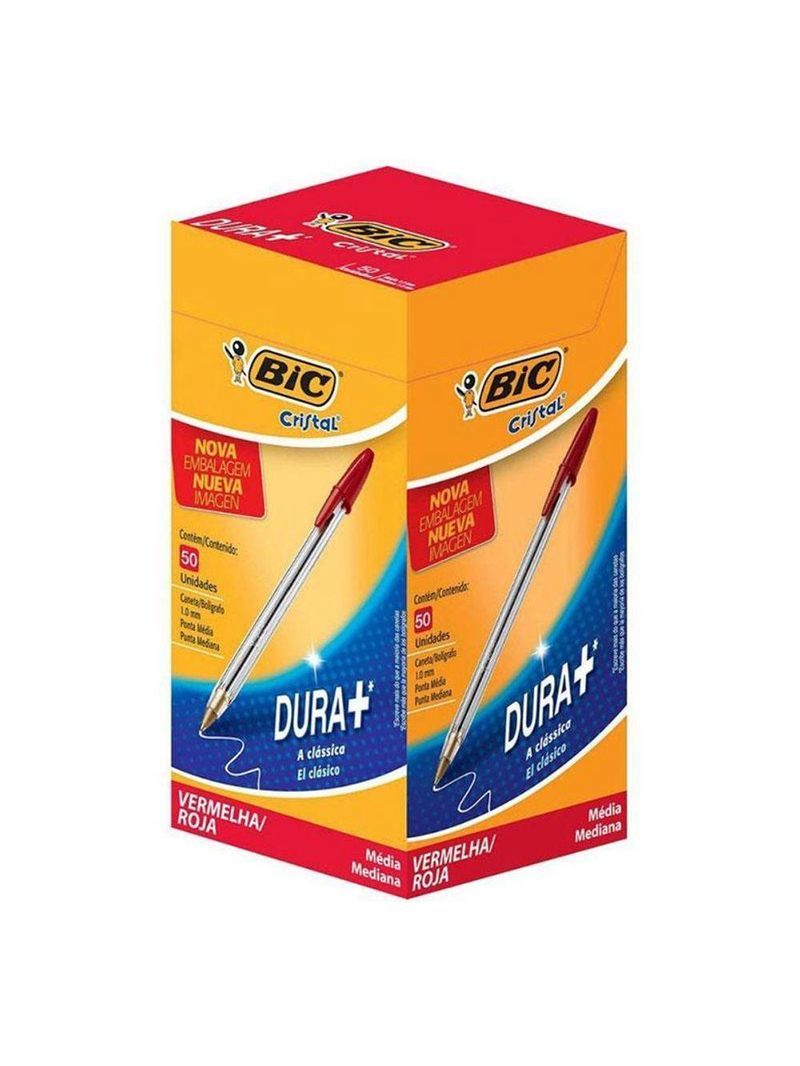 Kit Caixa De Caneta Esferográfica Cristal 10mm 100 Unidades Azul E Vermelho - Bic