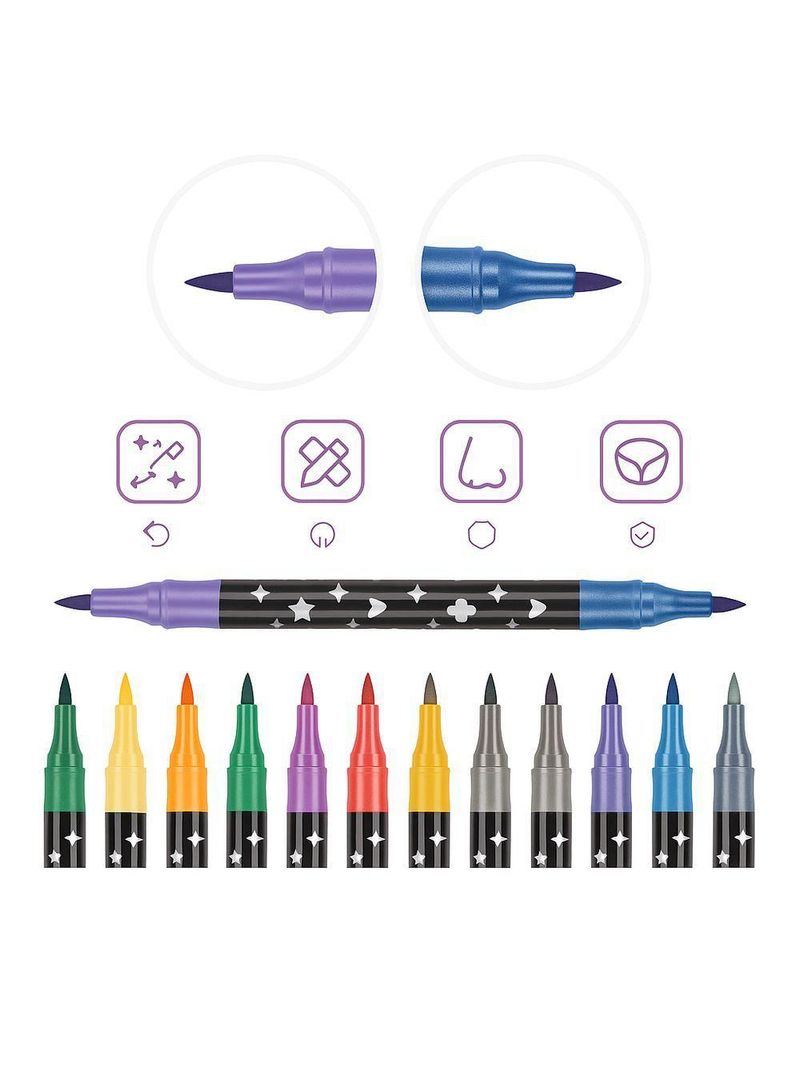 Canetas Para Colorir Com Glitter 2 Pontas – 48 Cores Vibrantes