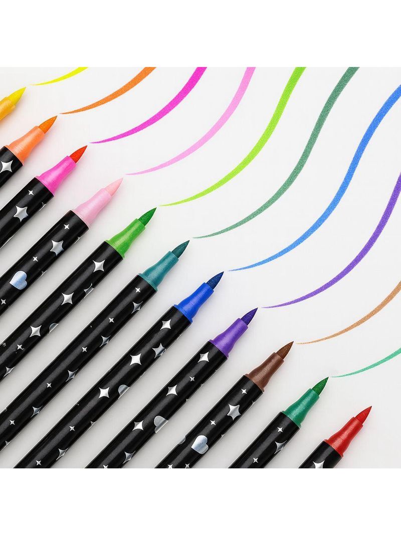 Kit 24 Canetas Dupla Ponta Glitter – 48 Cores Brilhantes Para Lettering, Arte E Anotações