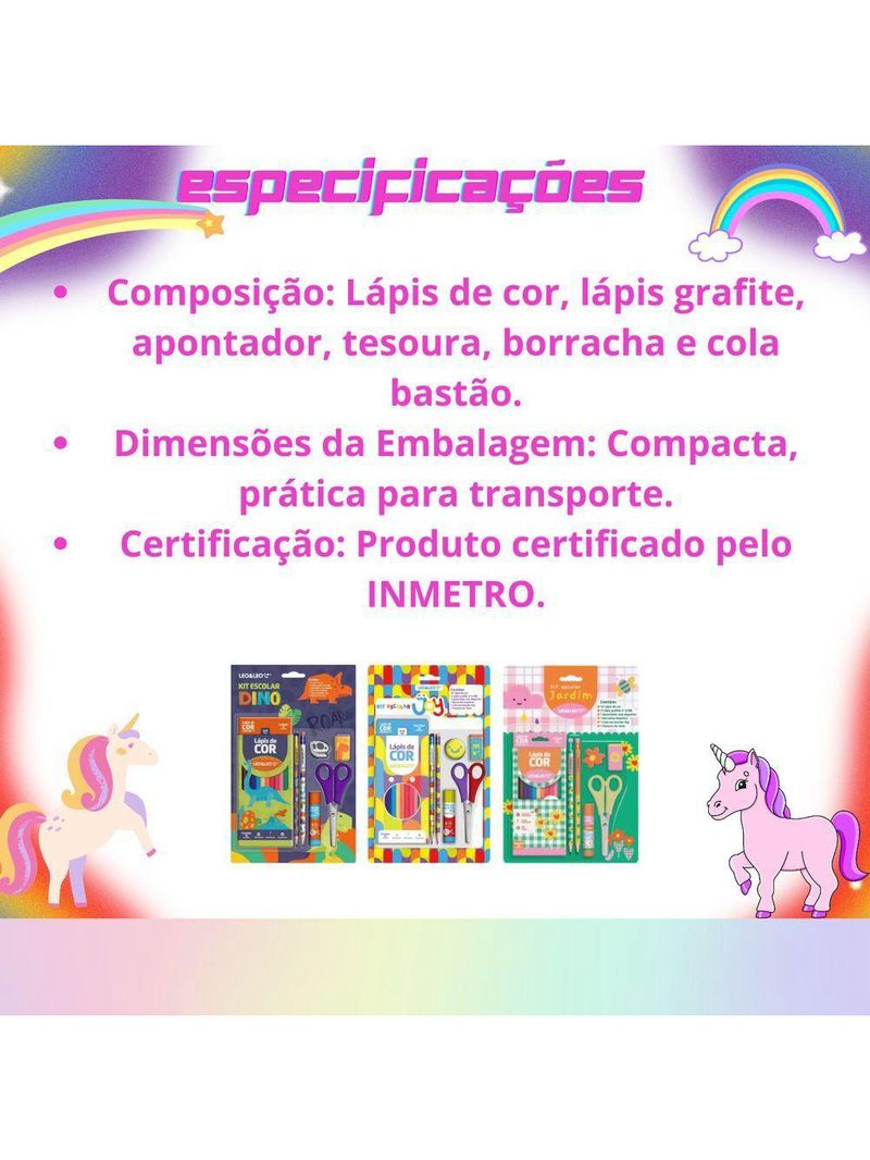 Kit Material Escolar Infantil Lápis De Cor Leo & Leo Jardim 7 Peças Dinossauro