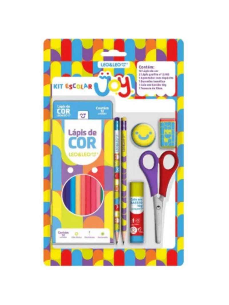 Kit Material Escolar Infantil Lápis De Cor Leo & Leo Jardim 7 Peças Smille