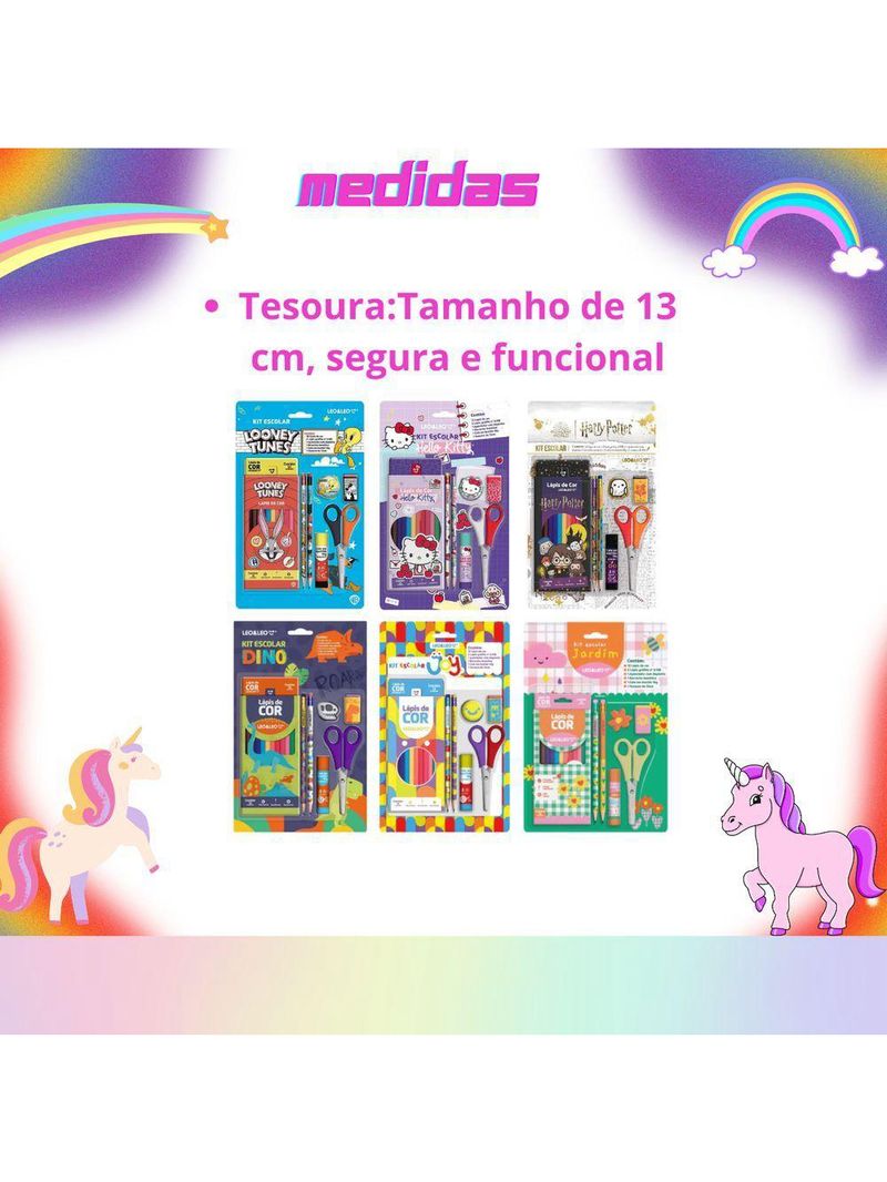 Kit Material Escolar Infantil Lápis De Cor Leo & Leo Jardim 7 Peças Smille