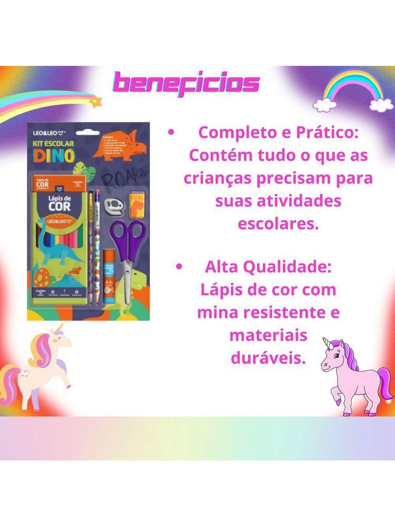 Kit Material Escolar Infantil Lápis De Cor Leo & Leo Jardim 7 Peças Smille