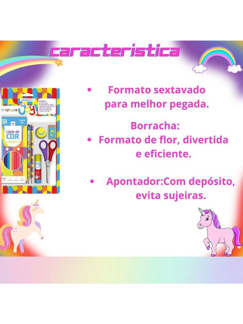 Kit Material Escolar Infantil Lápis De Cor Leo & Leo Jardim 7 Peças Smille