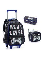 Kit Mochila Rodinha Estojo Lancheira Escolar Infantil Next Level Game Denlex