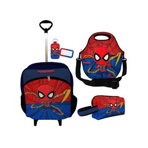 Kit Mochila Escolar Infantil Rodinhas Lancheira Estojo Isoprene Menino Aranha