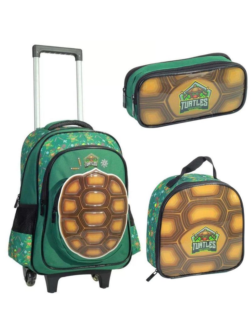 Kit Mochila Rodinha Lancheira Estojo Duplo Tartarugas Ninja Yepp