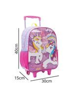 Mochila Rodinhas Unicórnio Arco íris Lancheira Estojo Rosa Infantil Xeryus