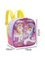 Mochila Rodinhas Unicórnio Arco íris Lancheira Estojo Rosa Infantil Xeryus