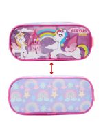 Mochila Rodinhas Unicórnio Arco íris Lancheira Estojo Rosa Infantil Xeryus