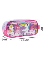 Mochila Rodinhas Unicórnio Arco íris Lancheira Estojo Rosa Infantil Xeryus