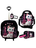 Kit Mochila r Infantil Rodinhas Lancheira Estojo Isoprene Gatinha Paris