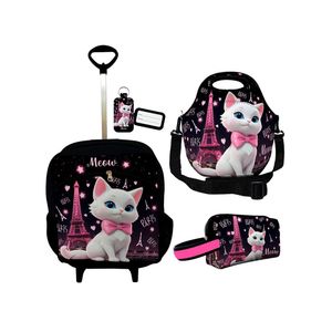 Kit Mochila Escolar Infantil Rodinhas Lancheira Estojo Isoprene Gatinha Paris