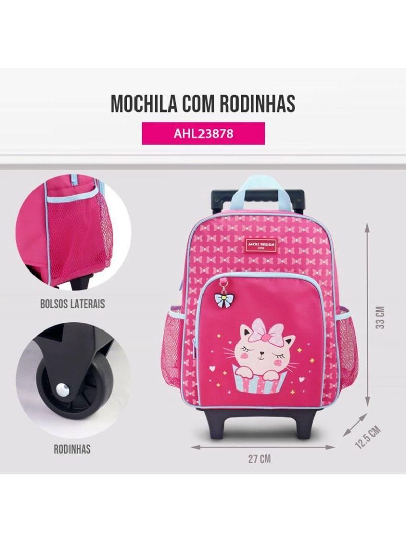 Conjunto De Mochila Com Rodinhas E Lancheira Térmica Infantil 4750ml Pink