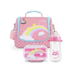Kit Lancheira Térmica, Pote Marmita 400ml E Garrafa 460ml Infantil Piccolino Rosa