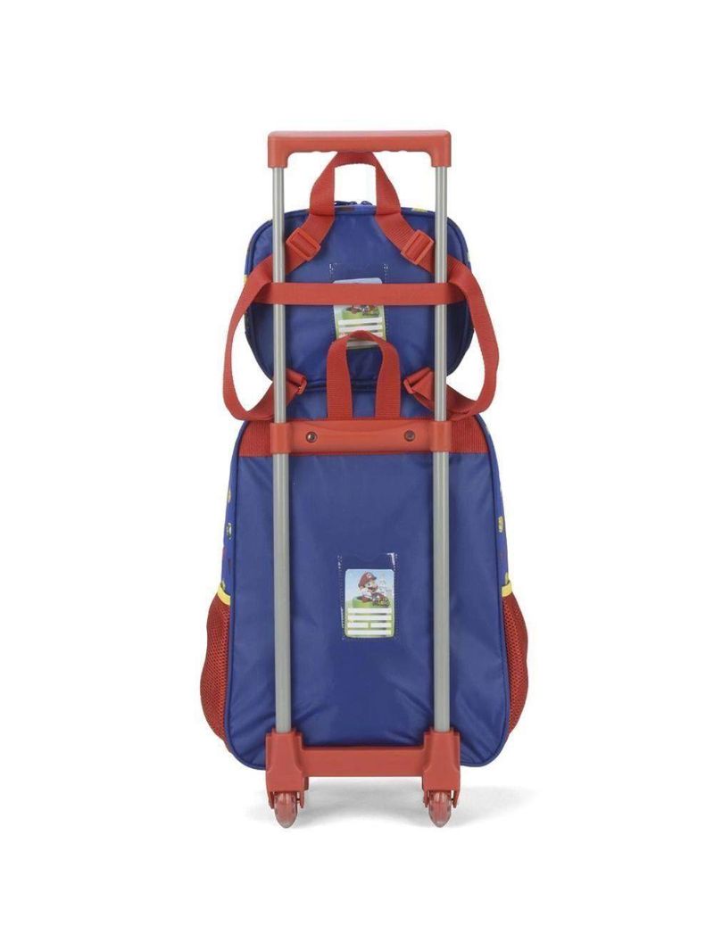 Kit Mochila Rodinha Lancheira Inantil Escolar Menino Super Mario Bros Cano Vermelho