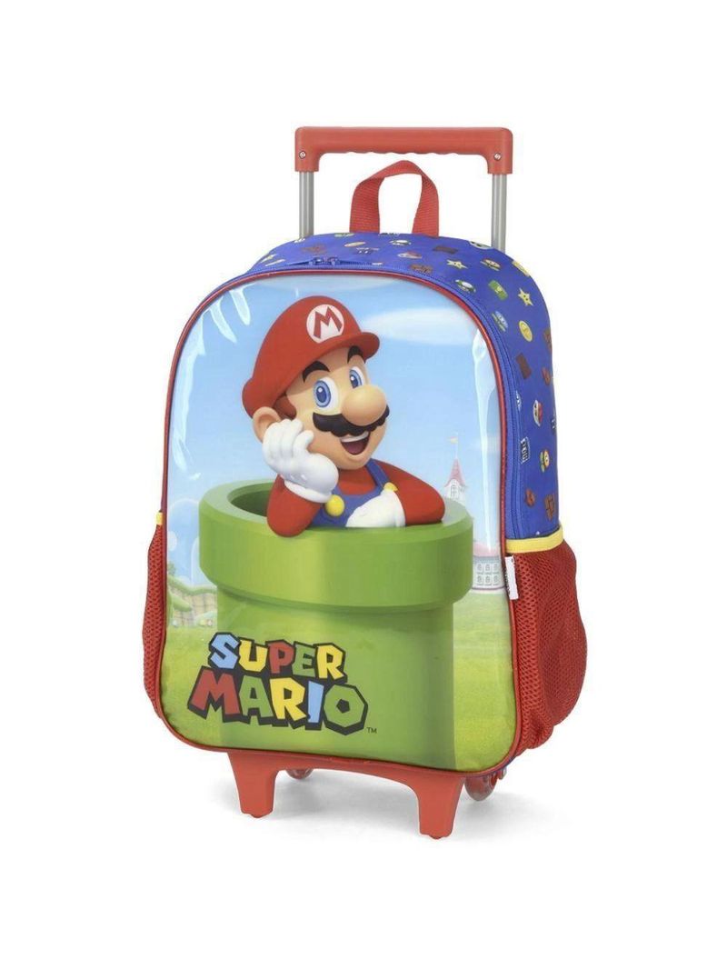 Kit Mochila Rodinha Lancheira Inantil Escolar Menino Super Mario Bros Cano Vermelho