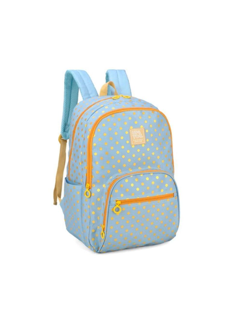 Mochila De Costas Up4you Azul Com Bolinhas Laranja - Luxcel