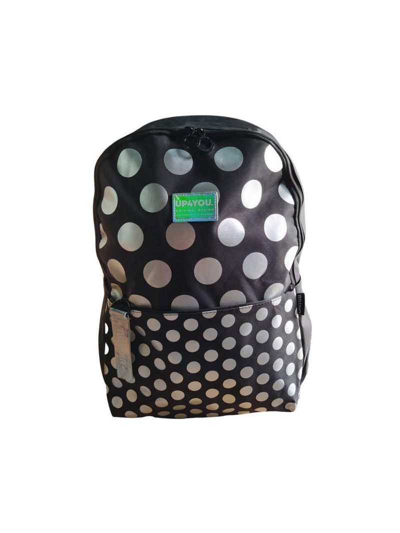 Mochila Juvenil Preta C/ Bolinhas Prata Up4you
