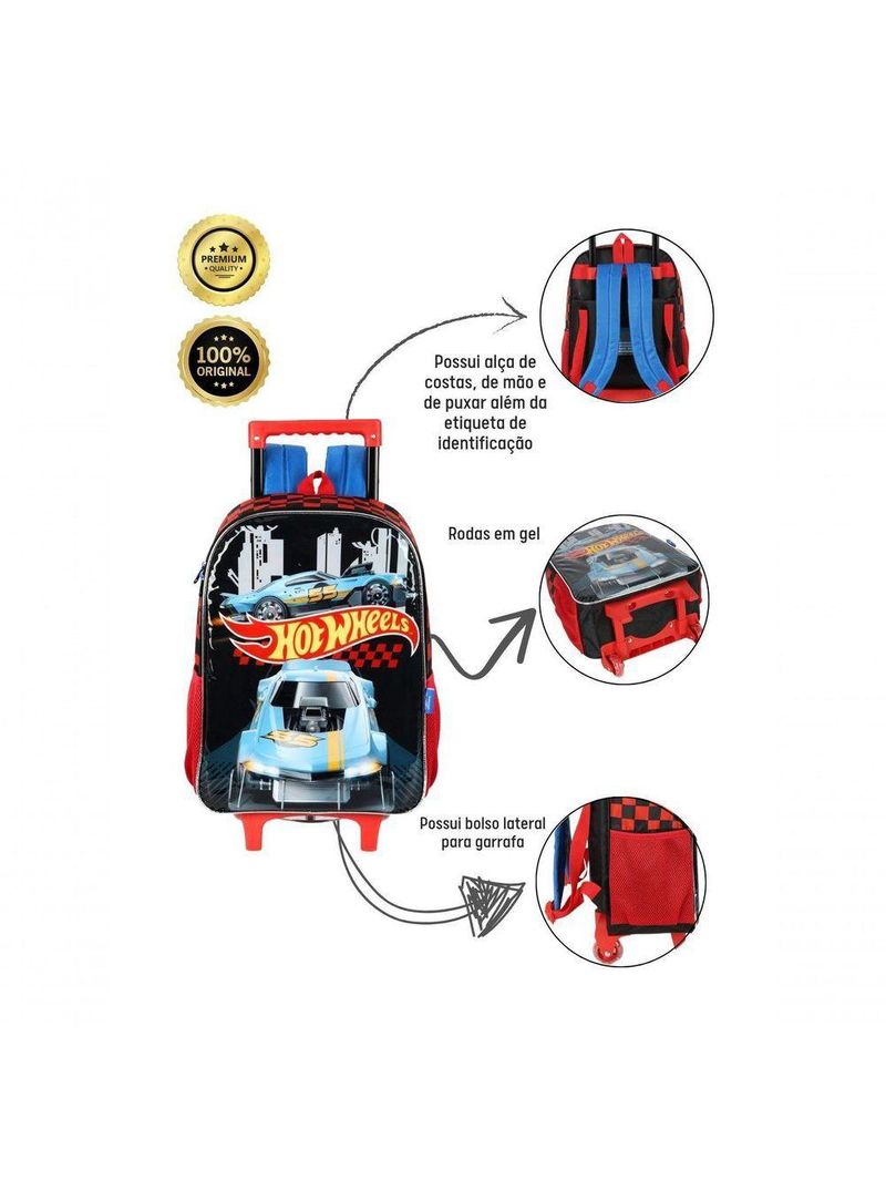 Mochila De Rodinhas Escolar Hot Wheels Ic41512 - Preto