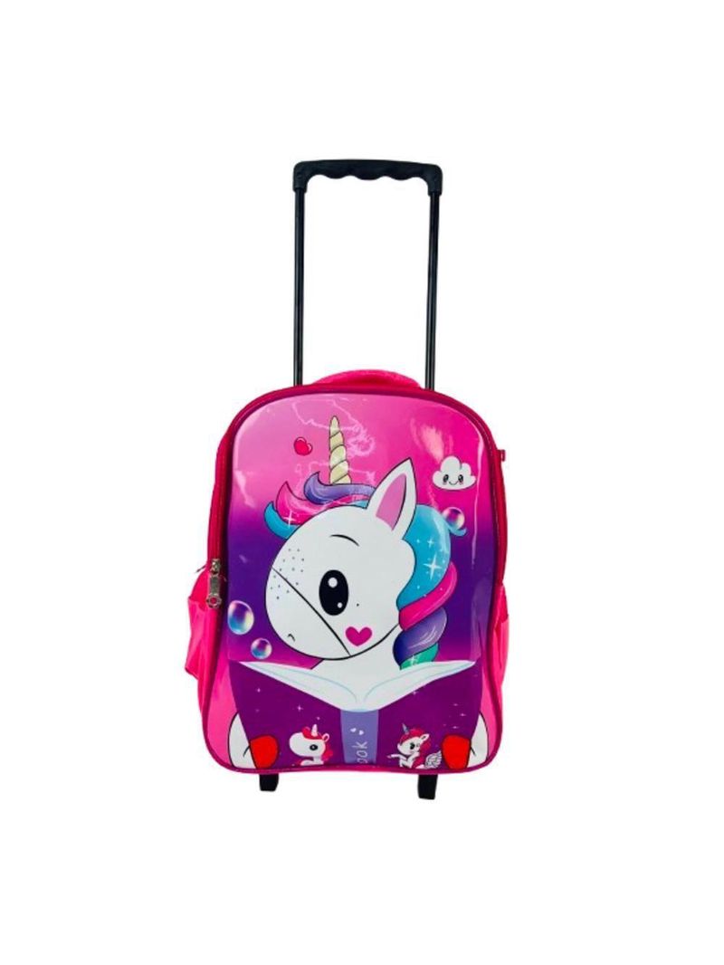 Kit Mochila Infantil Com Rodinhas Meninas Unicórnio Escolar: Estojo + Lancheira Térmica + Bolsa Carrinho