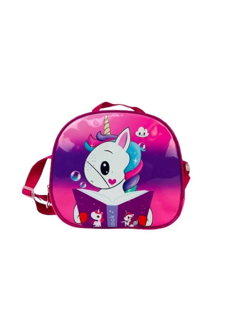 Kit Mochila Infantil Com Rodinhas Meninas Unicórnio Escolar: Estojo + Lancheira Térmica + Bolsa Carrinho