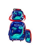 Mochila Infantil Com Rodinhas Kit Bolsa Estojo E Lancheira Escolar Carrinho Impermeavel Dinossauro