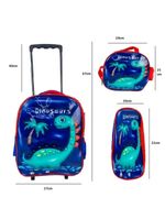 Mochila Infantil Com Rodinhas Kit Bolsa Estojo E Lancheira Escolar Carrinho Impermeavel Dinossauro