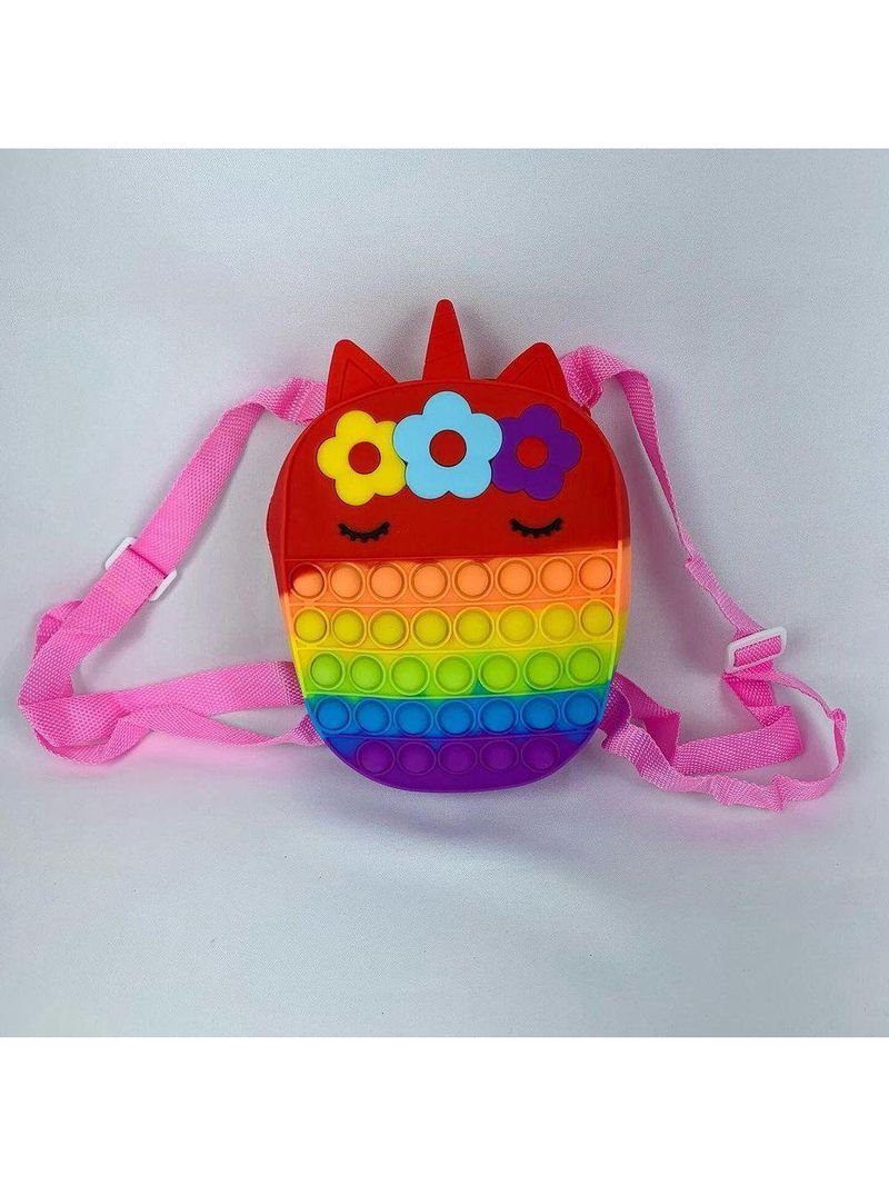Bolsa Mochila Pop It Infantil Menina De Silicone Unicórnio vermelho
