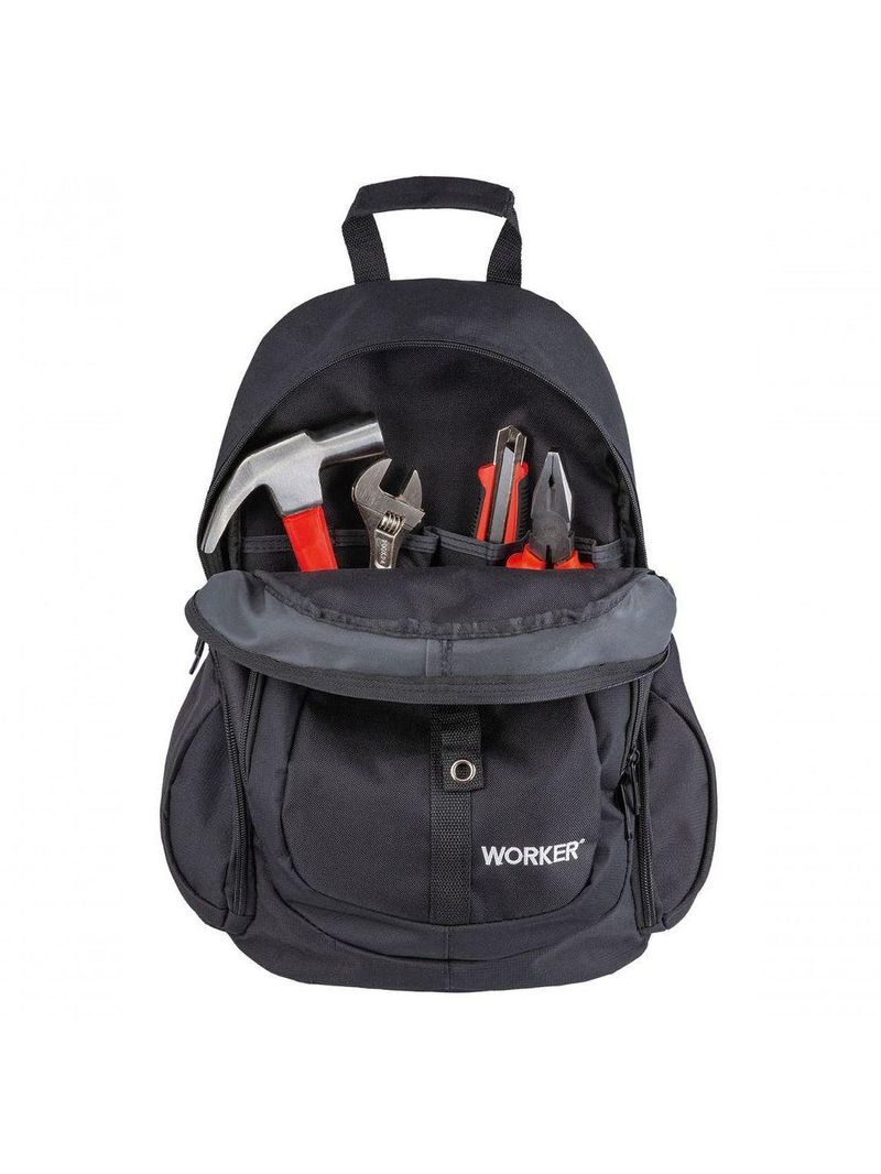 Mochila Para Ferramentas 14'' Poliéster Preta/vermelha Worker