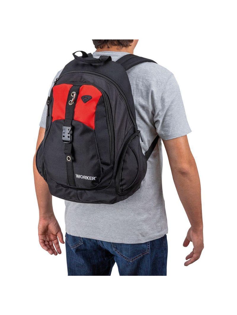 Mochila Para Ferramentas 14'' Poliéster Preta/vermelha Worker