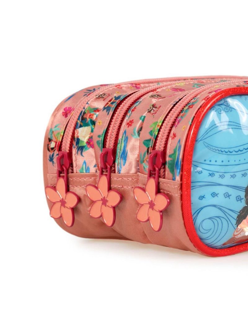 Estojo escolar feminino disney moana rosa 3 compartimentos