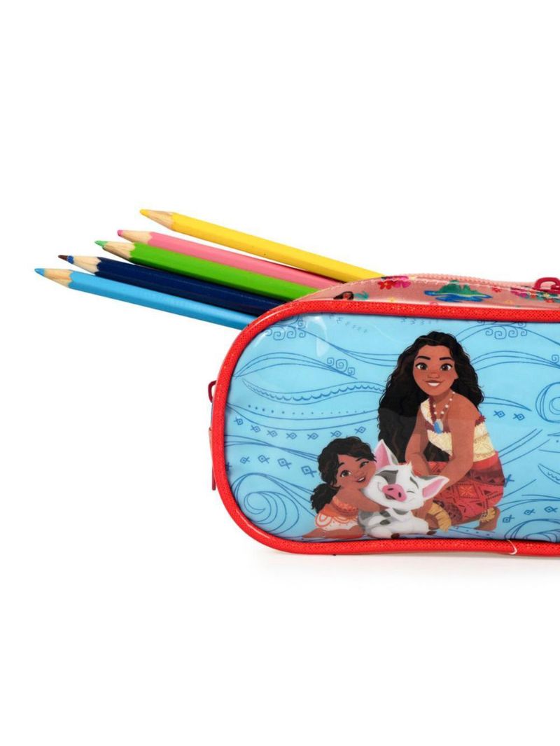 Estojo escolar feminino disney moana rosa 3 compartimentos
